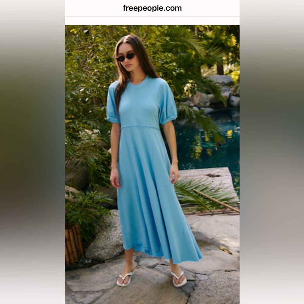 Brentwood Free people Free -est Blue Maxi Dress puff sleeve S XS M
